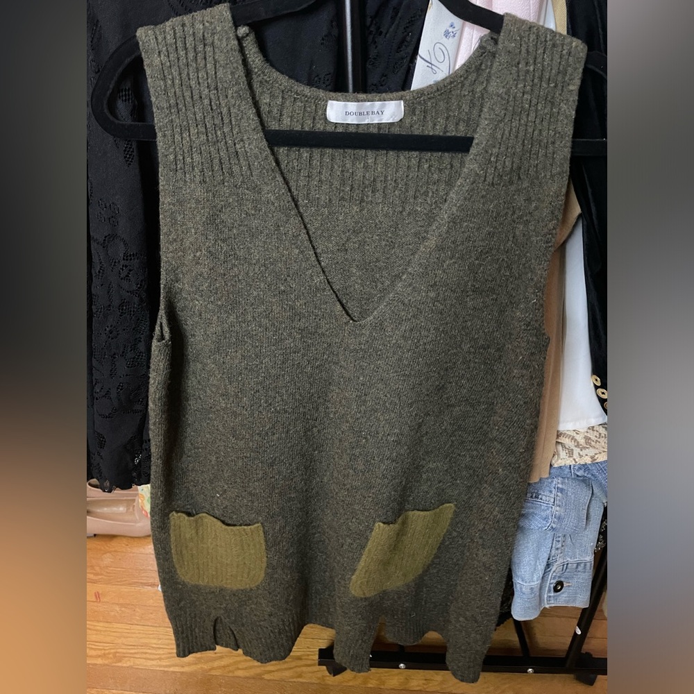Olive Green Women's Sweater Vest by Double Bay